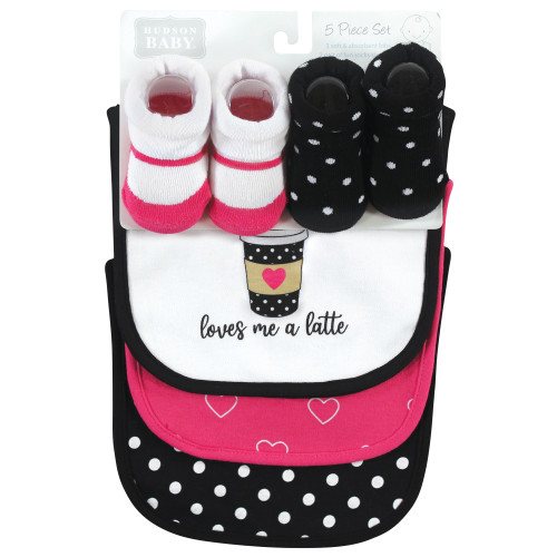 Hudson Baby Cotton Bib and Sock Set, Mommy Latte