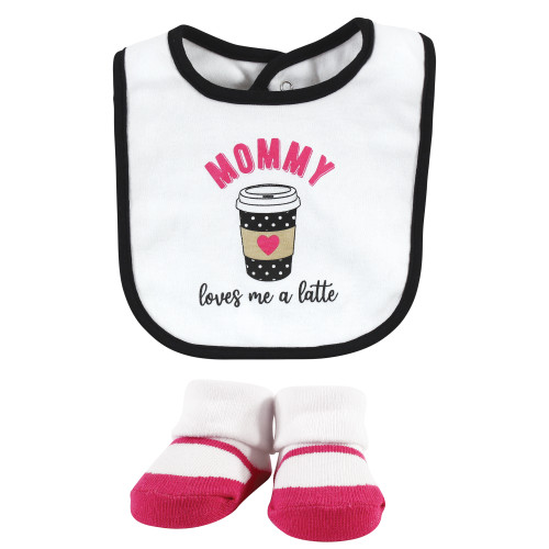 Hudson Baby Cotton Bib and Sock Set, Mommy Latte