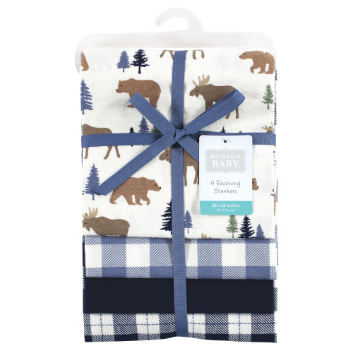 Hudson Baby Cotton Flannel Receiving Blankets, Moose Bear