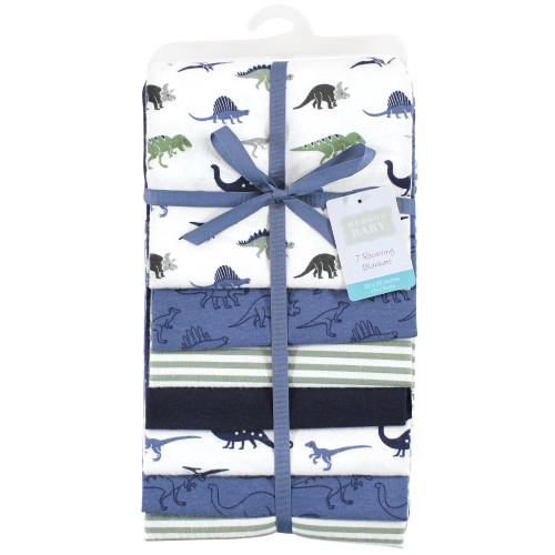 Hudson Baby Cotton Flannel Receiving Blankets Bundle, Blue Green Dino