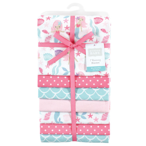 Hudson Baby Cotton Flannel Receiving Blankets Bundle, Mermaid