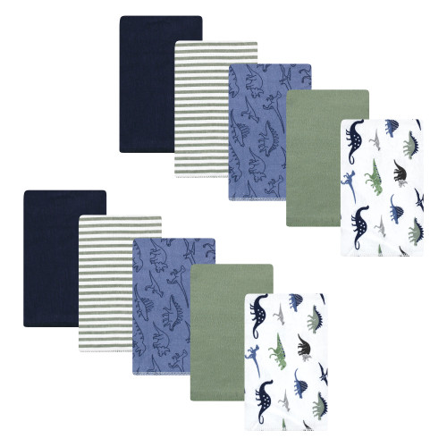 Hudson Baby Cotton Flannel Burp Cloths, Blue Green Dino