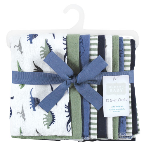 Hudson Baby Cotton Flannel Burp Cloths, Blue Green Dino