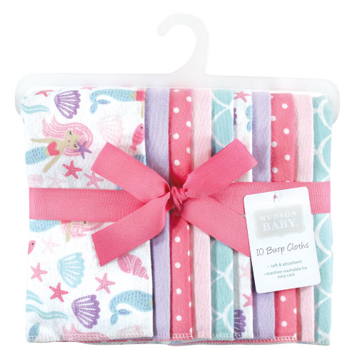 Hudson Baby Cotton Flannel Burp Cloths, Mermaid