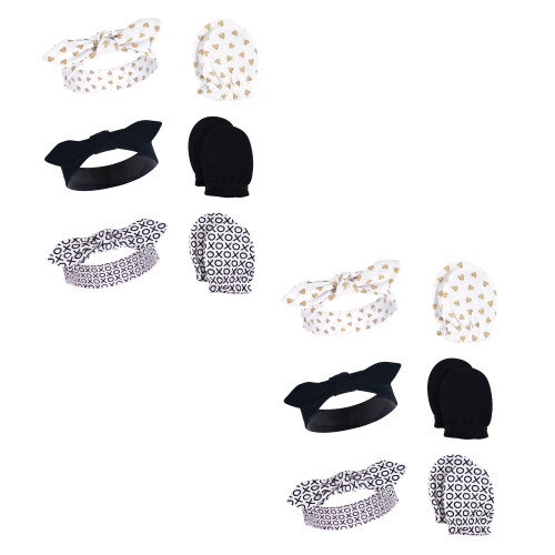 Hudson Baby Cotton Headband and Scratch Mitten Set, Xoxo 12-Piece