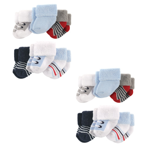 Luvable Friends Infant Boy Newborn and Baby Socks Set, Blue Gray Sneakers 12-Piece