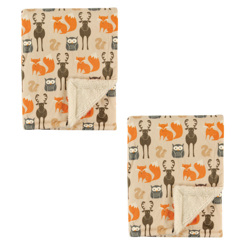 Hudson Baby Plush Mink and Sherpa Blanket, Forest 2-Piece