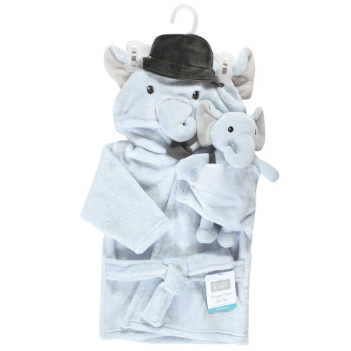 Hudson Baby Plush Bathrobe and Toy Set, Bowtie Elephant