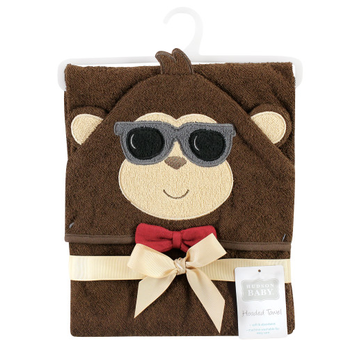 Hudson Baby Cotton Animal Face Hooded Towel, Dapper Monkey