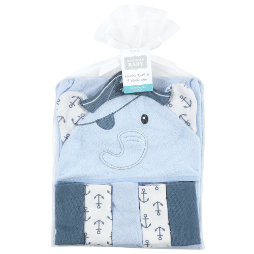 Hudson Baby Hooded Towel and Five Washcloths, Pirate Elephant