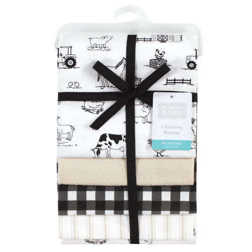 Hudson Baby Cotton Flannel Receiving Blankets, Neutral Farm