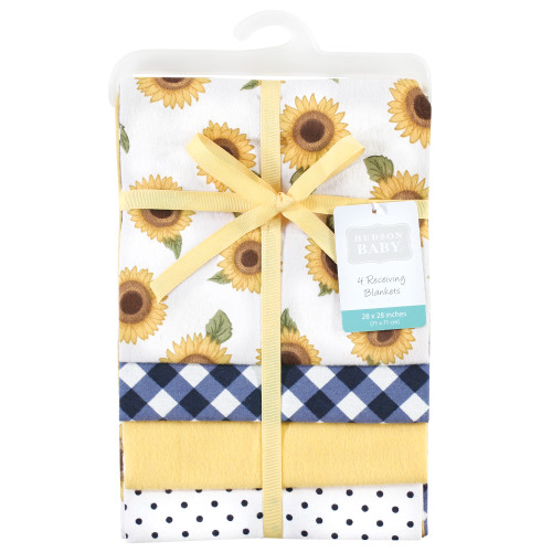 Hudson Baby Cotton Flannel Receiving Blankets, Sunflower