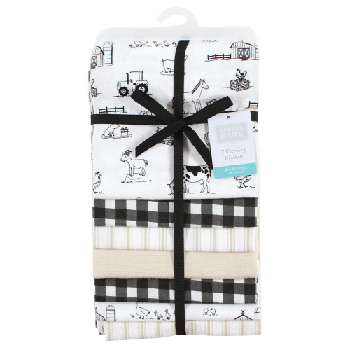 Hudson Baby Cotton Flannel Receiving Blankets Bundle, Neutral Farm