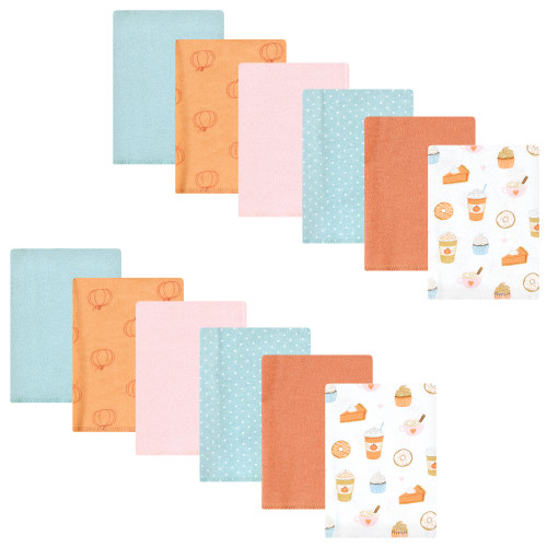 Hudson Baby Cotton Flannel Burp Cloths Bundle, Pumpkin Spice