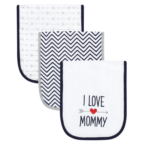 Luvable Friends Cotton Burp Cloths with Fiber Filling, Hearts Boy Mommy