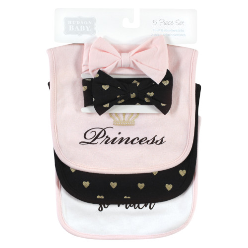 Hudson Baby Cotton Bib and Headband or Caps Set, Daddys Princess