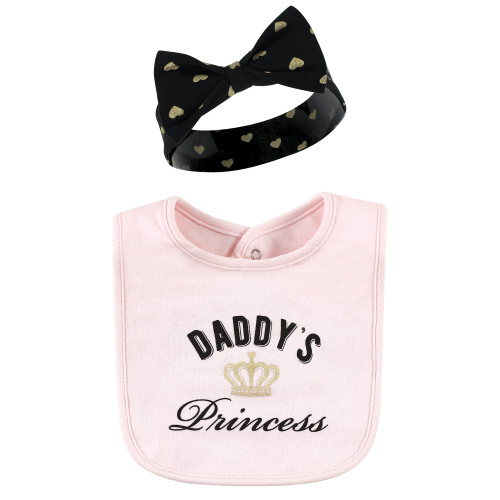 Hudson Baby Cotton Bib and Headband or Caps Set, Daddys Princess
