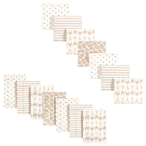 Hudson Baby Cotton Flannel Burp Cloths and Receiving Blankets, 14-Piece, Neutral Giraffe