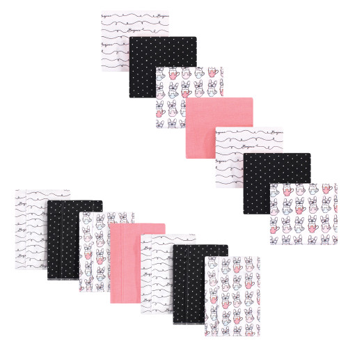 Hudson Baby Cotton Flannel Burp Cloths and Receiving Blankets, 14-Piece, Bonjour