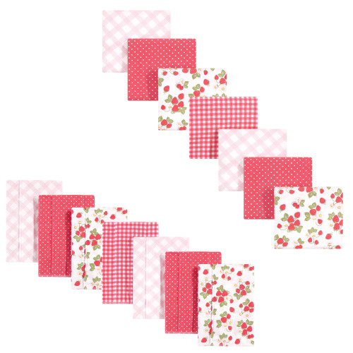 Hudson Baby Cotton Flannel Burp Cloths and Receiving Blankets, 14-Piece, Strawberries