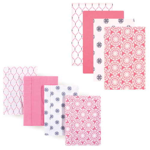 Hudson Baby Cotton Flannel Burp Cloths and Receiving Blankets, 8-Piece, Medallion