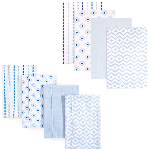 Hudson Baby Cotton Flannel Burp Cloths and Receiving Blankets, 8-Piece, Boy Modern