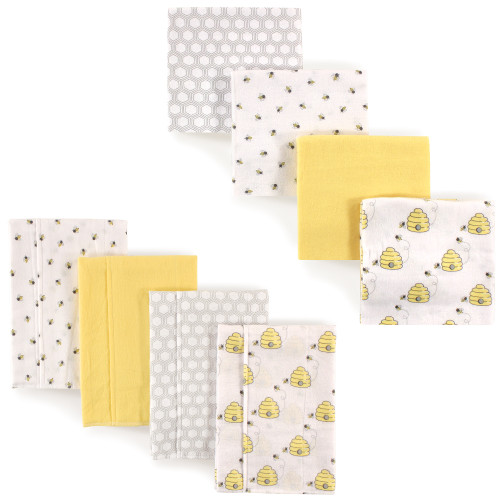 Hudson Baby Unisex Baby Cotton Flannel Burp Cloths and Receiving Blankets, 8-Piece, Bee, One Size