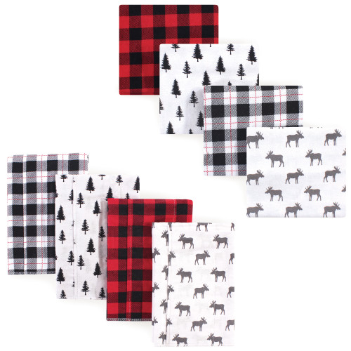 Hudson Baby Infant Boy Cotton Flannel Burp Cloths and Receiving Blankets, 8-Piece, Red Moose, One Size