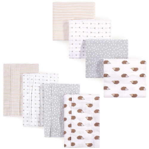 Hudson Baby Cotton Flannel Burp Cloths and Receiving Blankets, 8-Piece, Hedgehog