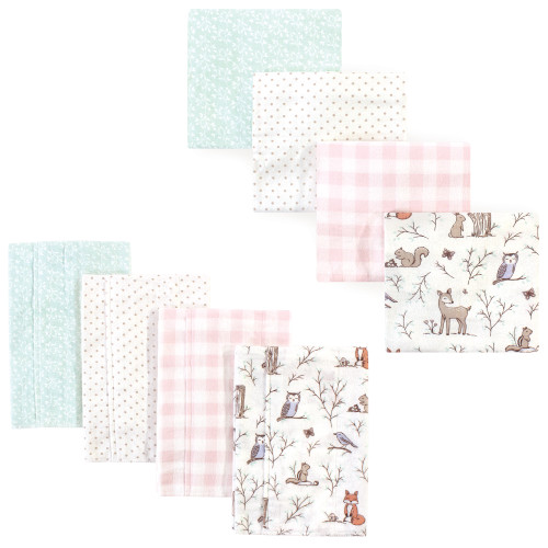 Hudson Baby Cotton Flannel Burp Cloths and Receiving Blankets, 8-Piece, Enchanted Forest