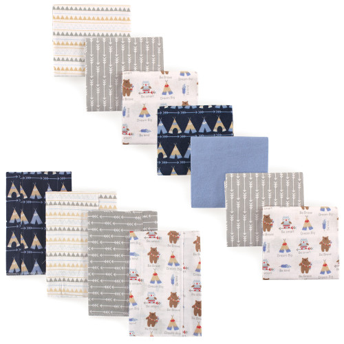 Luvable Friends Infant Boy Cotton Flannel Burp Cloths and Receiving Blankets, 11-Piece, Bears, One Size