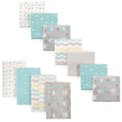 Luvable Friends Cotton Flannel Burp Cloths and Receiving Blankets, 11-Piece, Basic Elephant