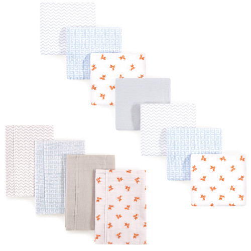 Luvable Friends Cotton Flannel Burp Cloths and Receiving Blankets, 11-Piece, Fox