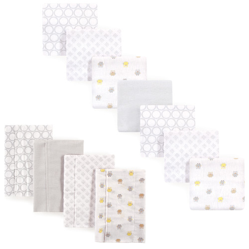 Luvable Friends Cotton Flannel Burp Cloths and Receiving Blankets, 11-Piece, Owl