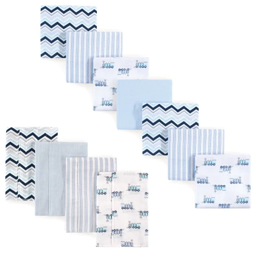 Luvable Friends Cotton Flannel Burp Cloths and Receiving Blankets, 11-Piece, Train