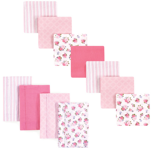 Luvable Friends Cotton Flannel Burp Cloths and Receiving Blankets, 11-Piece, Garden