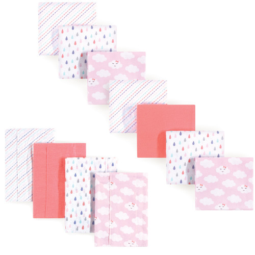 Luvable Friends Cotton Flannel Burp Cloths and Receiving Blankets, 11-Piece, Girl Clouds