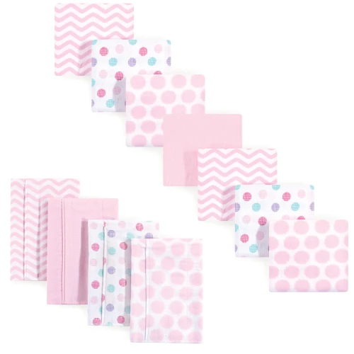 Luvable Friends Cotton Flannel Burp Cloths and Receiving Blankets, 11-Piece, Pink Chevron