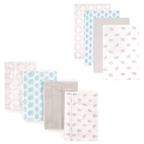 Luvable Friends Cotton Flannel Burp Cloths and Receiving Blankets, 8-Piece, Elephant