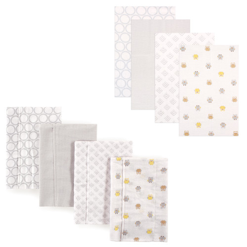Luvable Friends Cotton Flannel Burp Cloths and Receiving Blankets, 8-Piece, Owl