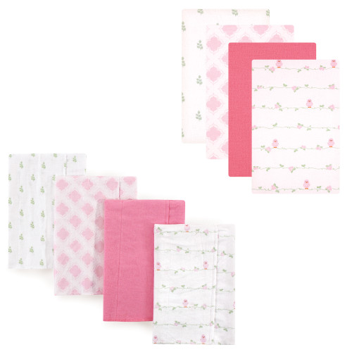 Luvable Friends Cotton Flannel Burp Cloths and Receiving Blankets, 8-Piece, Bird