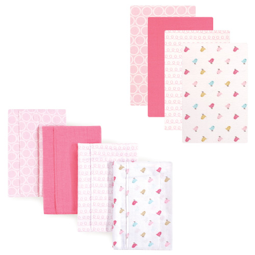 Luvable Friends Cotton Flannel Burp Cloths and Receiving Blankets, 8-Piece, Birdies