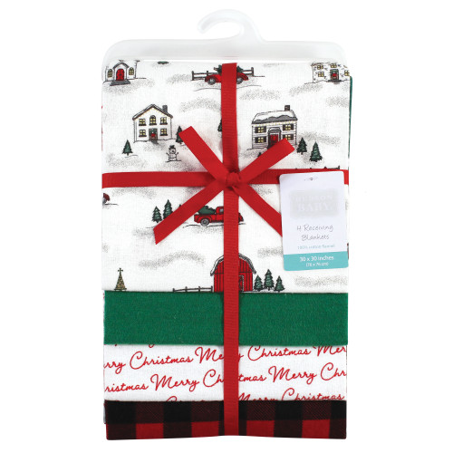 Hudson Baby Cotton Flannel Receiving Blankets, Christmas Scene