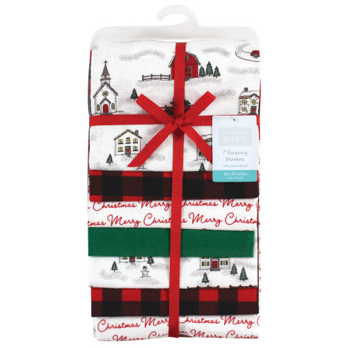 Hudson Baby Cotton Flannel Receiving Blankets Bundle, Christmas Scene