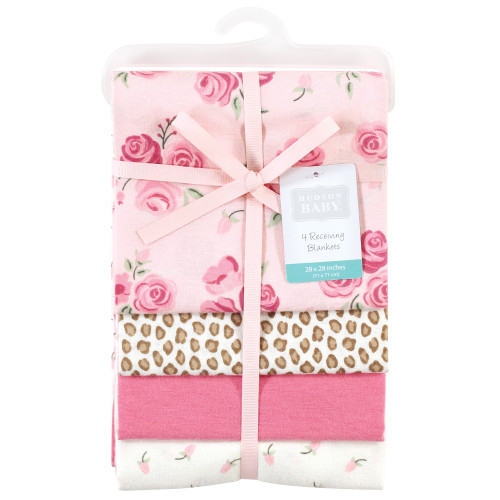 Hudson Baby Cotton Flannel Receiving Blankets, Blush Rose
