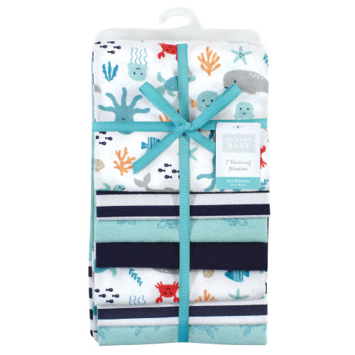 Hudson Baby Cotton Flannel Receiving Blankets Bundle, Sea Characters
