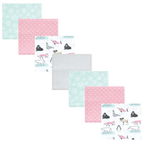 Hudson Baby Cotton Flannel Receiving Blankets Bundle, Girl Arctic Animals
