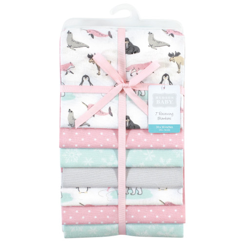 Hudson Baby Cotton Flannel Receiving Blankets Bundle, Girl Arctic Animals