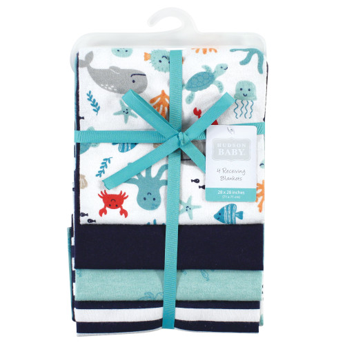 Hudson Baby Cotton Flannel Receiving Blankets, Sea Characters