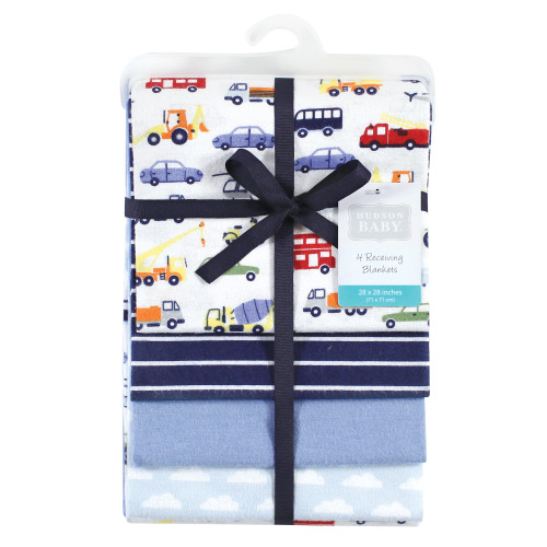 Hudson Baby Cotton Flannel Receiving Blankets, Colorful Transportation